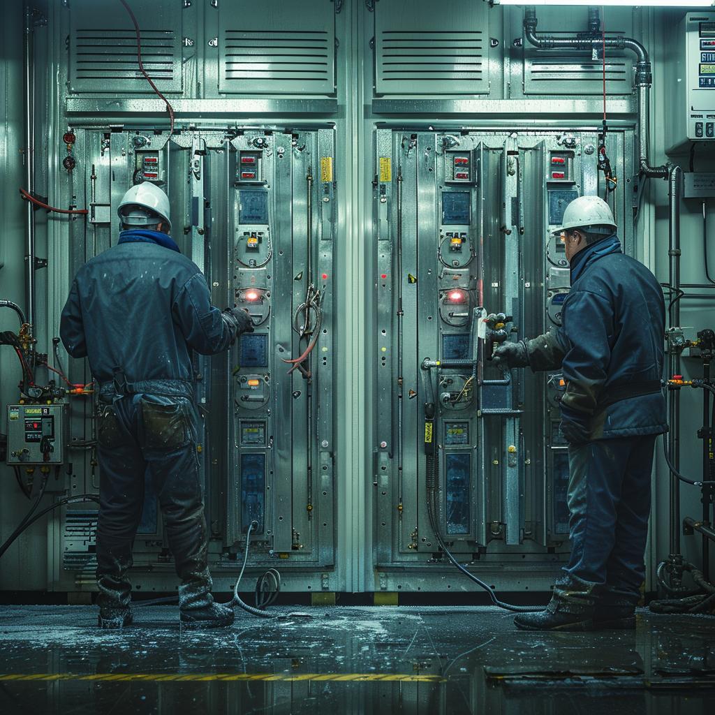 a team of technicians installing refrigeration units in